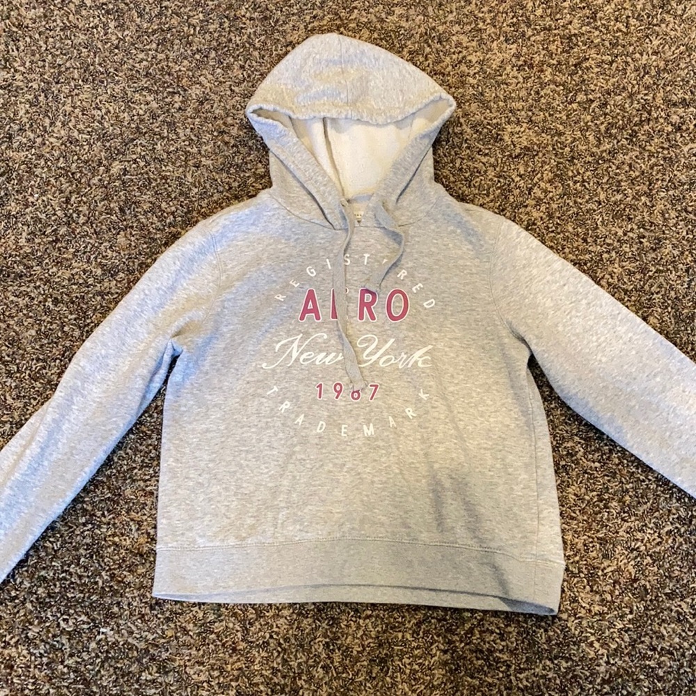 Aeropostale gray hoodie with white and pink wording